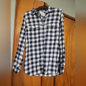 100% Cotton J. Crew Blue and White Plaid Button-Up Shirt